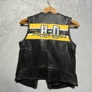 Vintage Harley Davidson Women's S Small Perforated Black Leather Motorcycle Vest